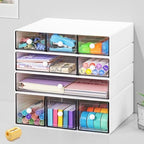 Desk Organizer with 9 Drawers, 4 Tier Plastic Stackable Storage Drawers for Desk Storage, Office Stationary Makeup Organizer Suit for Home, Office and School by MYKASEN
