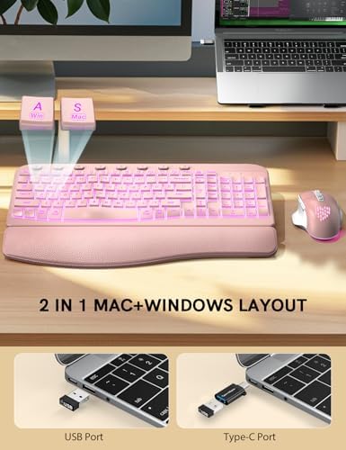 SABLUTE Wireless Keyboard and Mouse Combo, Ergonomic Wave with Wrist Rest - Image 5