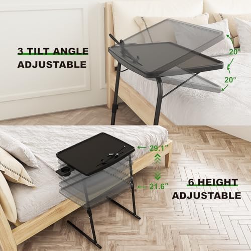 2PK TV Tray Table with Cup Holder, w/6 Height & 3 Tilt Angle - Image 4