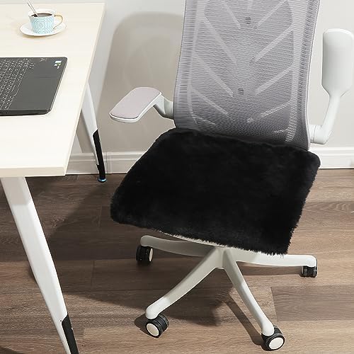 LLB Sheepskin Chair Covers Office Chair Cushion Dining Room Chair Pads Desk Chair Seat Cushion for Computer Chair Fur Area Rugs for Living Room 19x19 Inch (Pack of 1), Shearling Black - Image 3