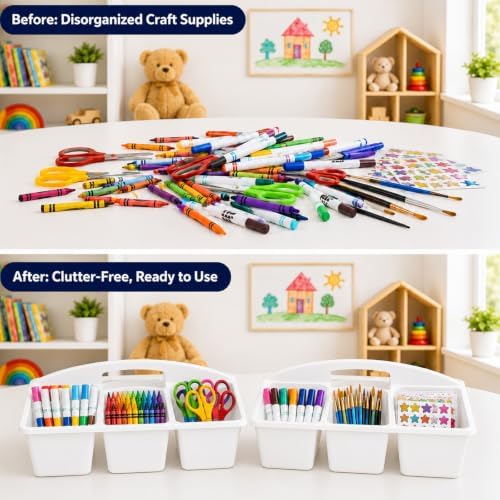 6 Pack Classroom Caddy with Handle, 6 Compartment (White) - Image 4