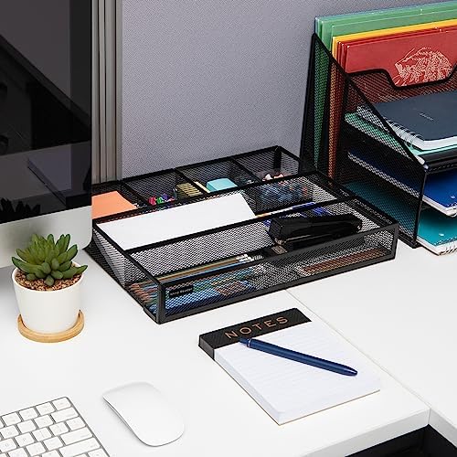 Mind Reader 6-Compartment Drawer Organizer, Metal Mesh Desk Organizer for Office, Kitchen, Utensils, Supplies, Set of 2, Black - Image 2
