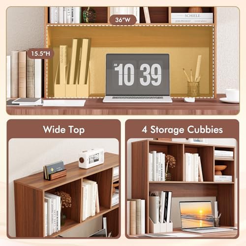 Tangkula Desktop Bookshelf, Countertop Storage Hutch with 4 Shelves for Computer Desk, Desktop 2-Tier Display Rack, Multipurpose Wood Desk Hutch Storage Organizer for Dorm Office Home (Walnut) - Image 6