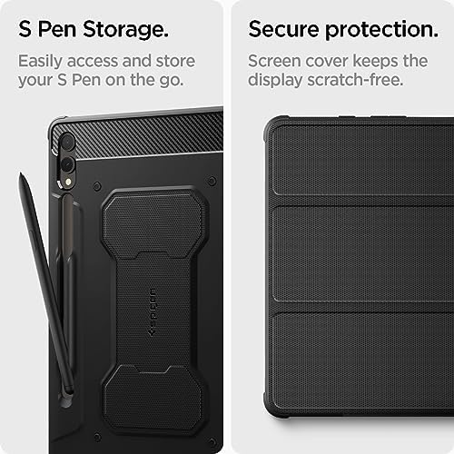 Spigen for Galaxy Tab S10 Plus Case (2024), Galaxy Tab S9 Plus Case (2023), Rugged Armor Pro Protective Tri-Fold Cover with Built-in S Pen Holder, Shock-Absorbing Carbon Fiber Design, 12.4 Inch, Black - Image 6