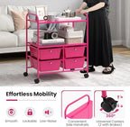 Giantex Rolling Storage Cart w/ 4 Drawers 2 Shelves Metal Rack Shelf Home Office School Beauty Salon Utility Organizer Cart with Wheels, Hot Pink - Image 7