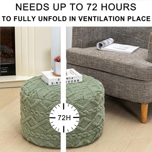 Round Pouf Ottoman, Single-Block Foam Core Foot Rest,Sage Green, 20x12In - Image 4