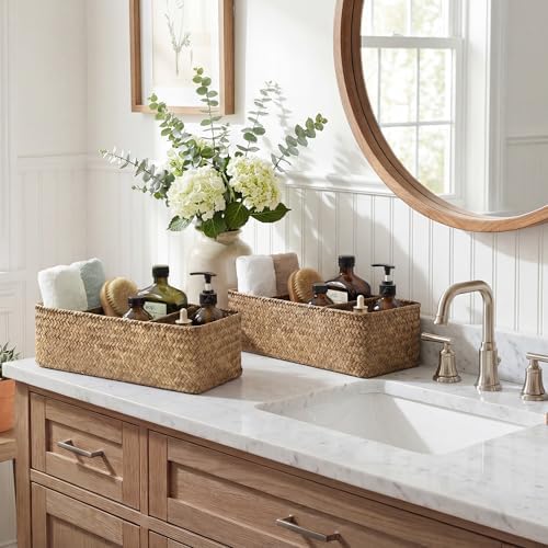 StorageWorks Toilet Paper Basket, 3-Section Toilet Tank Basket, Seagrass - Image 5