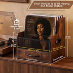 Vinyl Record Storage,Wooden Album Crate Holder,Holds up to 60 Records with Wood Drawer and Metal Dividers,Desk Accessories Storage Box for Home Kitchen Office Organization - Image 6