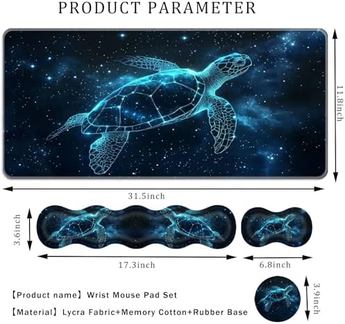 Keyboard Wrist Rest Set,Memory Foam Wrist Support Mouse Pad,31.5"x11.8" Desk Mat for Comfortable Typing & Pain Relief,Non-Slip Base for Office & Home Use - Starry Sea Turtle - Image 2