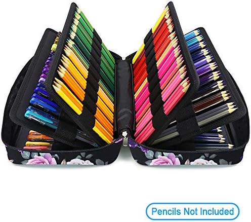YOUSHARES Big Capacity Colored Pencil Case - 300 Slots large Pen Case Organizer with Multilayer Holder for Prismacolor Colored Pencils & Gel Pen (Purple Pink Rose) - Image 3
