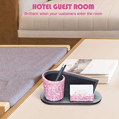 KEYPOWER Pen Pencil Holder Business Name Cards Decorative Bling Crystal Rhinestone PU Leather Gift for Women Girls (Pink) - Image 5