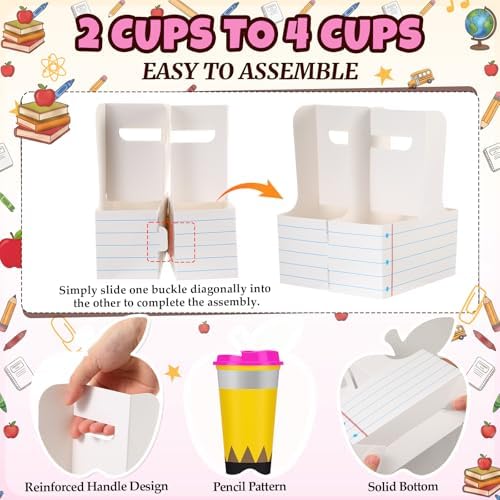 12 Set Pencil Teacher Coffee Cup Bulk Drink Holder Back to School Supply - Image 3