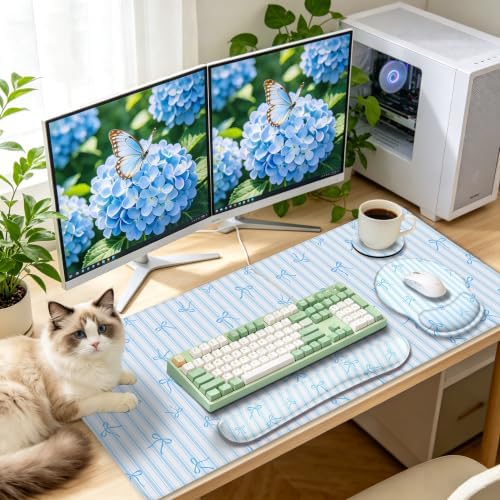 LIMKRIAN Blue Striped Mouse Pad Set Large Desk Mat for Keyboard and Mouse - Image 3