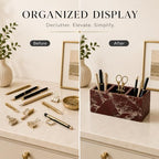 Purple Red Marble 3-Compartment Pen Holder for Desk - Image 5