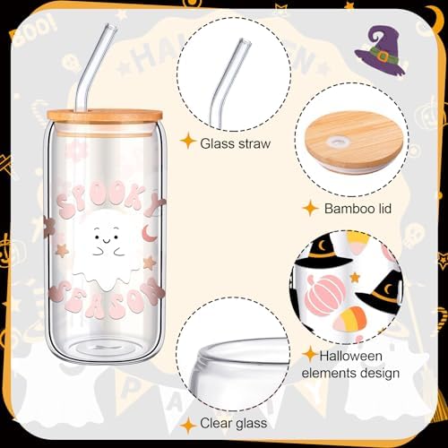 6 Pcs Pink Ghost Halloween Glass Cups with Lids and Straws 16 oz - Image 4