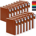 feela 15 Pack Pocket Small Notebooks Bulk, Mini Cute Notepads Hardcover College Ruled Lined Journals with Pen Holder for School Business Memos, with 15 Black Pens, 3.5”x 5.5”, A6, Brown by feela