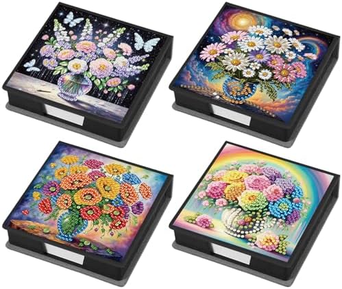 POETRYDRAW 4 Pcs Diamond Art Painting Kit Note Box, Diamond Art Notecard Box Sticky Note Holder for Adults Memo Pad Holder, Contains 160 Sheets of Paper (Vase) by POETRYDRAW