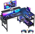 ODK 40 Inch L Shaped Gaming Desk with LED Lights, Power Outlets, Black by ODK