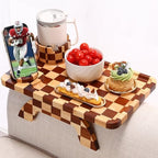 Checkered Rubber Wood Couch Arm Tray, Sofa Armrest Tray with Rotating Cup Holder & Phone Stand, Large Clip-on Sofa Side Table Furniture for Drinks & Remote, 15.36"x9.85", Gift Box by Acanacle