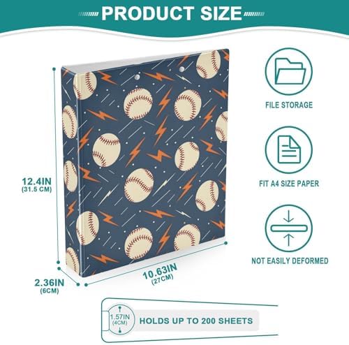 JIPONI 3 Ring Binder Baseballs Lightning Bolts 1 Inch Round Binders for Men Women Students, Cute File Organizer for Office Home School - Image 4