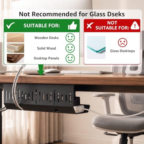 Aothia Under Desk Cable Management Tray, 2 Pack, 16.5 in, Metal, Black - Image 5