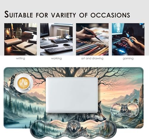 Large Keyboard Mouse Pad Set, Extended Mouse Pad+Keyboard Wrist Rest Support, Memory Foam Ergonomic Easy Typing, 4Pcs (31.5×11.8 in) Desk Pad Set for Office Home,Forest Wolf - Image 7