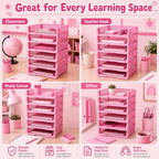 6 Pcs Pink Turn in Trays Classroom, Stackable Paper Bins for Classroom, 13x9x2.8 inch Plastic Baskets Desktop Organization System Office (Pink) - Image 6