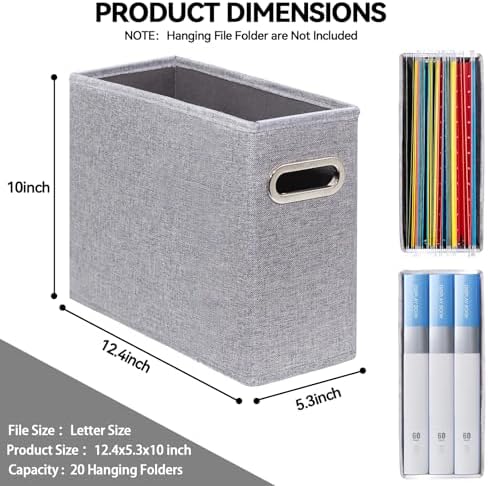 4 Pack Letter Size File Storage Box Collapsible, Fabric Hanging File Folders Organizer, Portable Office Document Holder with Metal Handle, Smooth PVC Rails, Gray - Image 2
