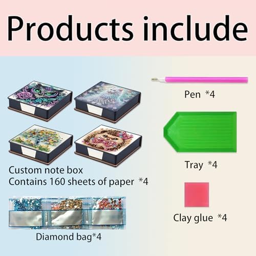 4Pcs Animals and Trees PU DIY Diamond Art Painting Sticky Notes Holder (640 Blank Notepads) Cube Note Box Mosaic Craft Set for Office Accessories Desk Office Workplace - Image 4