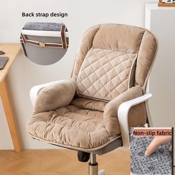 Office Chair Cushion for Desk,High Back Chair Cushion with Lumbar Support,Anti-Slip Chair Pad for Desk Chairs Gaming Chairs (Khaki) - Image 4