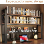 Desk Shelf Organizer for Top of Desk – Desktop Bookshelf with Pegboard & Storage Accessories, Adjustable Hutch for Dorm or Office, Steel Frame Display She Black frame + dark brown board 29.5*9.8*26in - Image 5