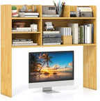 GIANTEX Desktop Bookshelf, 37" Desk Hutch Dorm for Computer Up to 32 Inch, Countertop Hutch w/6 Storage Shelves, 3-Tier Desktop Organizer Display Rack, Wood Desk Shelf for Home Office (Burlywood) by Giantex