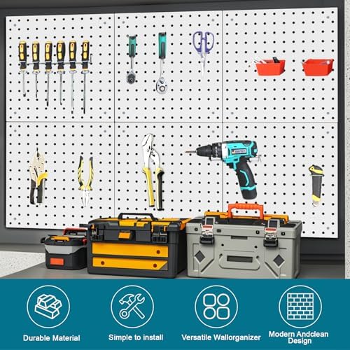 6 Pack Steel Peg Board,Universal 1/8 and 1/4 Pegboard Accessories,Ideal for Garage Tool Storage, Office Organization, Craft Room, Kitchen etc. (White, 6-12X12) - Image 3