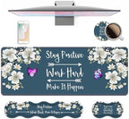 4 in 1 Ergonomic Keyboard Wrist Rest & Mouse Pad Wrist Rest Set,Stay Positive Work Hard and Make It Happen Inspirational Quote Large XXL Gaming Desk Mat with Non-Slip Base for Home Office Study Gaming by Unknown