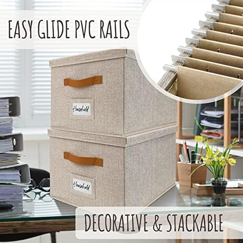 Decorative File Organizer Box Set of 2 - Collapsible Linen Filing Cabinets - Image 4