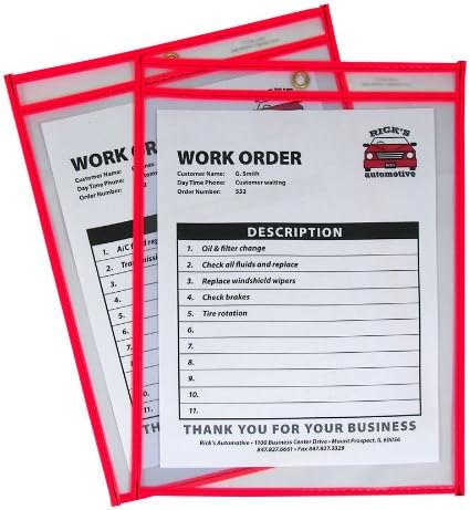 C-Line Neon Stitched Shop Ticket Holders, Red, Both Sides Clear, 9 x 12 Inches, 15 per Box (43914) by C-Line