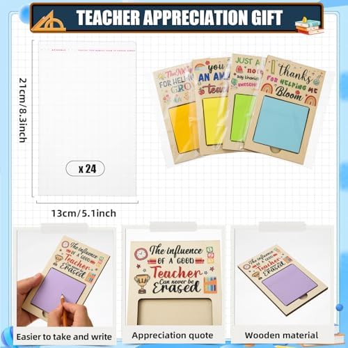 MixTeach 72 Pcs Teacher Appreciation Gifts Wooden Sticky Notes Pads Holder with Sticky Notes OPP Bags Inspirational Back to School Thank You Gifts Sticky Note Organizer for Teacher Coworker Employee - Image 3