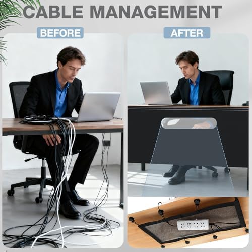 Tegeme 80" Under Desk Privacy Panel Self Adhesive Desk Curtain Skirt, Black - Image 6