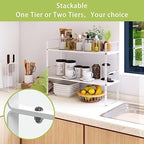 Across-Star Expandable Cabinet Shelf Organizer Rack, Stackable Kitchen Counter Storage Shelves Stand, Adjustable Height Pantry Shelf Spice Rack (White, 2 Pack) - Image 6