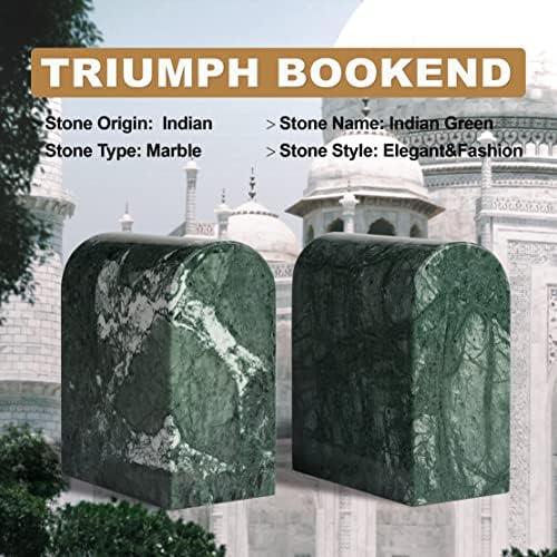Koville Indian Natural Marble Bookends for Shelves, 13LBS Non-Slip Book Ends, Heavy Duty Marble Book Holders Organizer, Bookshelf Apartment Decor for Movies/CD/Video Games(Indian Green) - Image 2