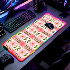RGB Vintage Pink Flower Gaming Desk Mat, XL Floral Mouse Pad - Image 2