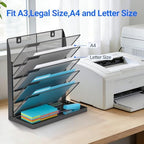 Legal/Letter Size 6 Tier Wall File Organizer,2-in-1 Wall Mounted&Desktop File Holder,2 Installation Methods Screws & Adhesive,Mesh Document Organizer with Label Plate for Home Office - Image 2