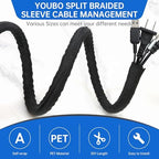 Split Braided Cable Sleeve，Flexible Wire Loom Tubing, Automotive Cord Protector Pet Proof, Cable Management for Computer TV Electric Wires Harness 16ft (Black, 30mm（1-3/16") - Image 2