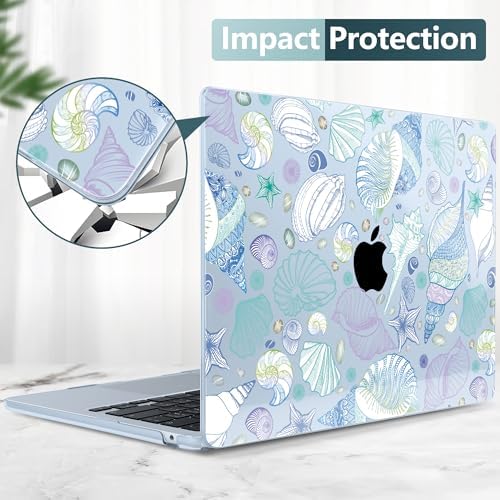DONGKE for MacBook Air 13 Inch Case M5 2026 M4 2025 M3 M2 2024-2022 A3449 A3240 A3113 A2681, Plastic Hard Shell & Keyboard Cover & Screen Film for MacBook Air 13.6 Inch Case - Sea Shells - Image 6