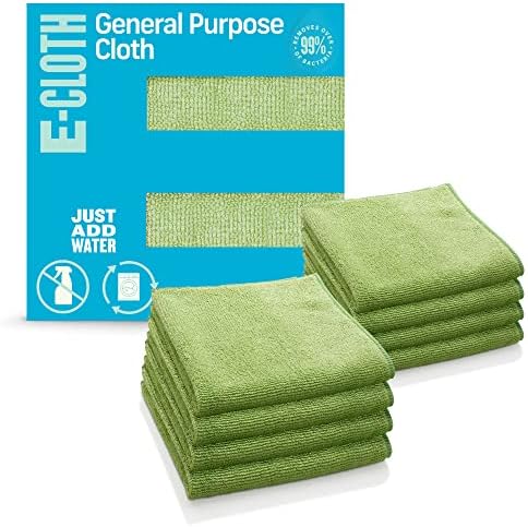 E-Cloth Microfiber Cloth, World's Leading Premium Microfiber Cleaning Cloth, Twice as Durable as Competition, 1 Year Guarantee, Ideal for Kitchen, Countertops, Sinks, and Bathrooms, Green, 8 Pack by E-Cloth