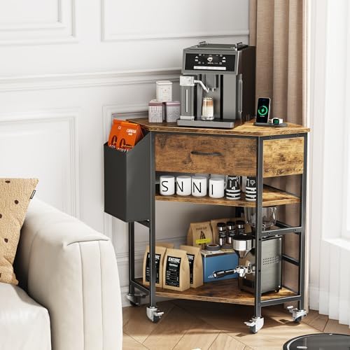 YAOHUOO Corner Printer Stand, Corner Table with Power Outlet/Fabric Drawer - Image 6