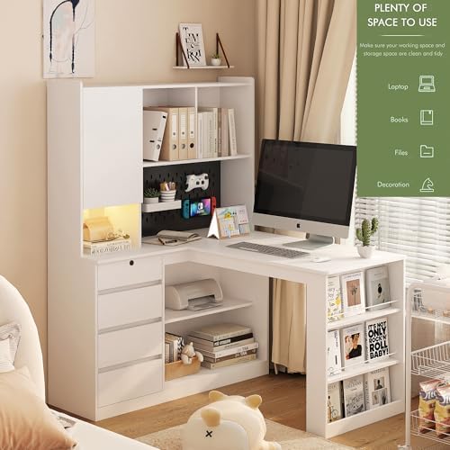 51.6" White L Shaped Home Office Desk with Drawers and Storage - Image 4
