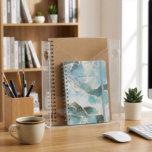 Noamus Acrylic Magazine Holder, Newspaper Stand Organizer with Handles, Anti-Slip Clear File Rack, Modern Book Basket Box, Mail Storage Bin Space Saver for Home Office Bathroom Bedroom Living Room - Image 6