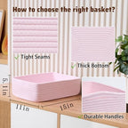 MiniArk Large Shallow Organizing Baskets 15x11x5.1 Inches - Rope Woven Storage Bins for Bathroom, Shelves, Cube Closet, Light Pink 3 Packs - Image 2
