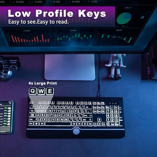 Large Print Backlit Computer Keyboard, 7-Color Backlit Keyboard with Wrist Rest, USB Plug-and-Play, Oversize Letters Keys Easy to See and Type, Wired Light Up Keyboards for Laptop, PC, Gaming - Image 3